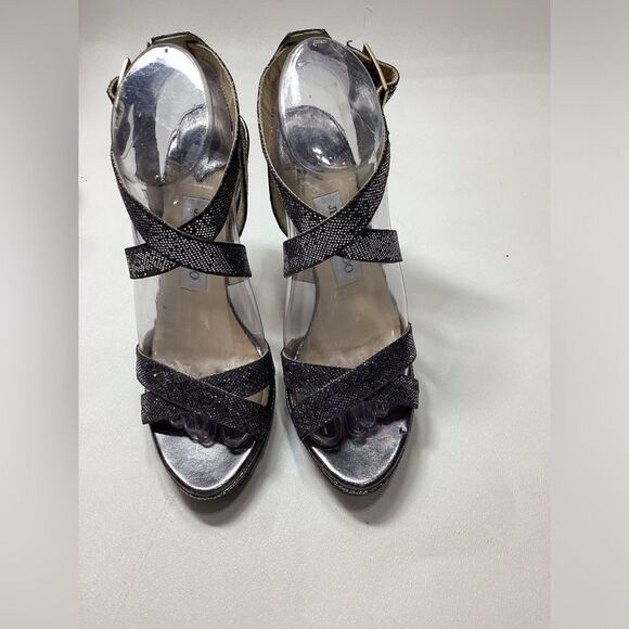Jimmy Choo Vamp Metallic Silver & Black Platform Heel Sandals Size EU 38.5 - Picture 4 of 14